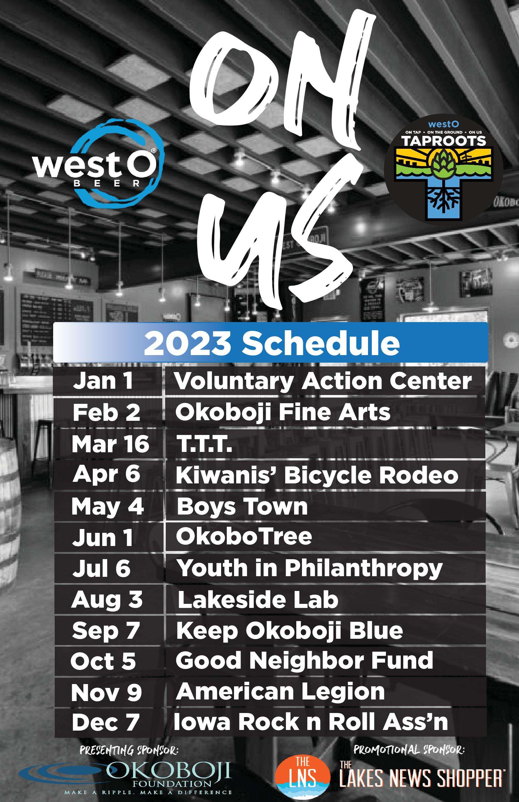 West O Beer Taproots: On Us 2 West O Beer Taproots: On Us schedule