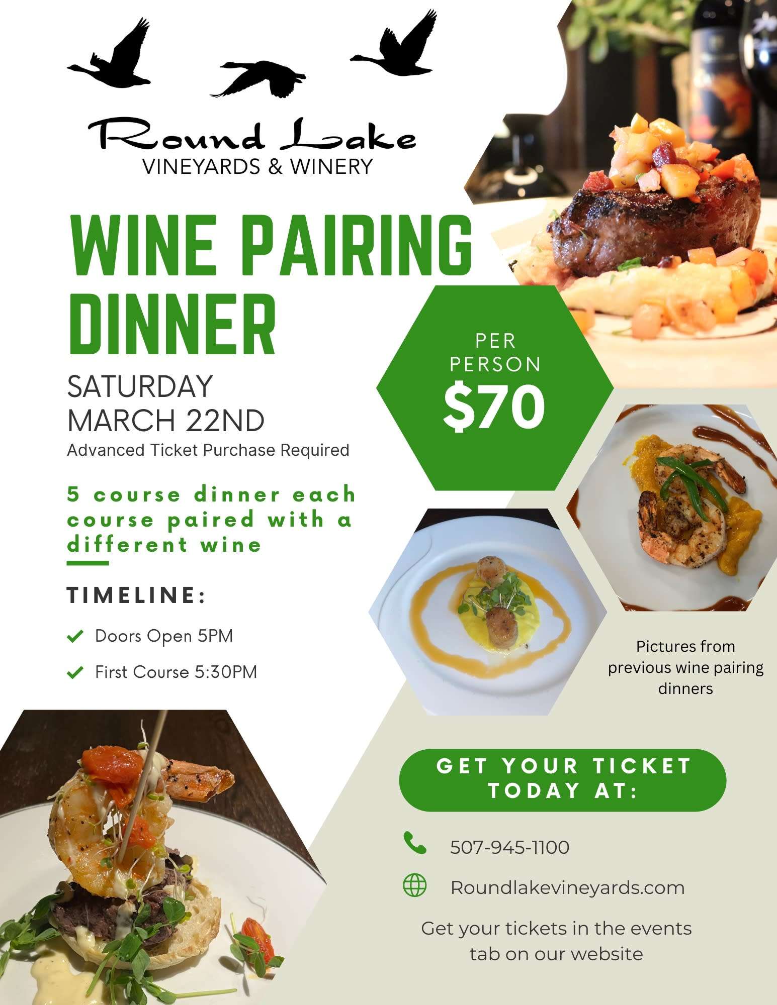 Wine Pairing Dinner @ Round Lake Vineyards