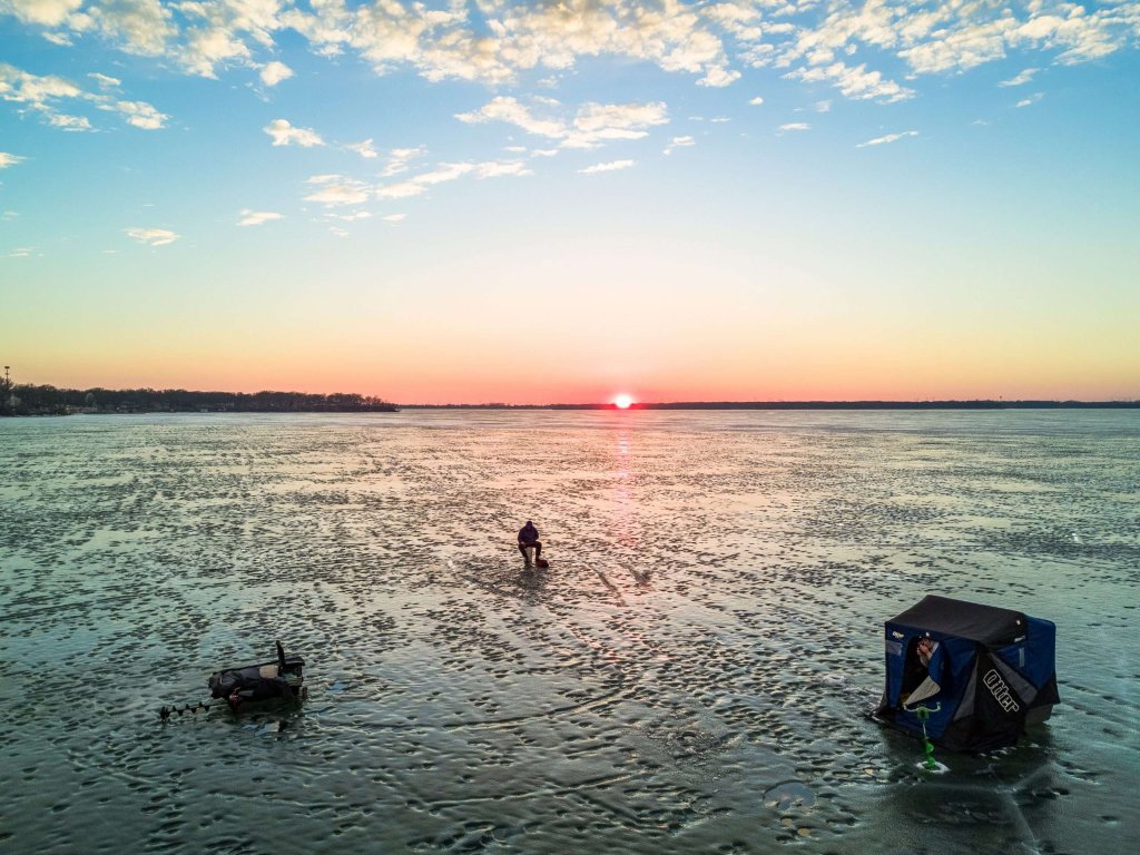Ice Fishing at sunset