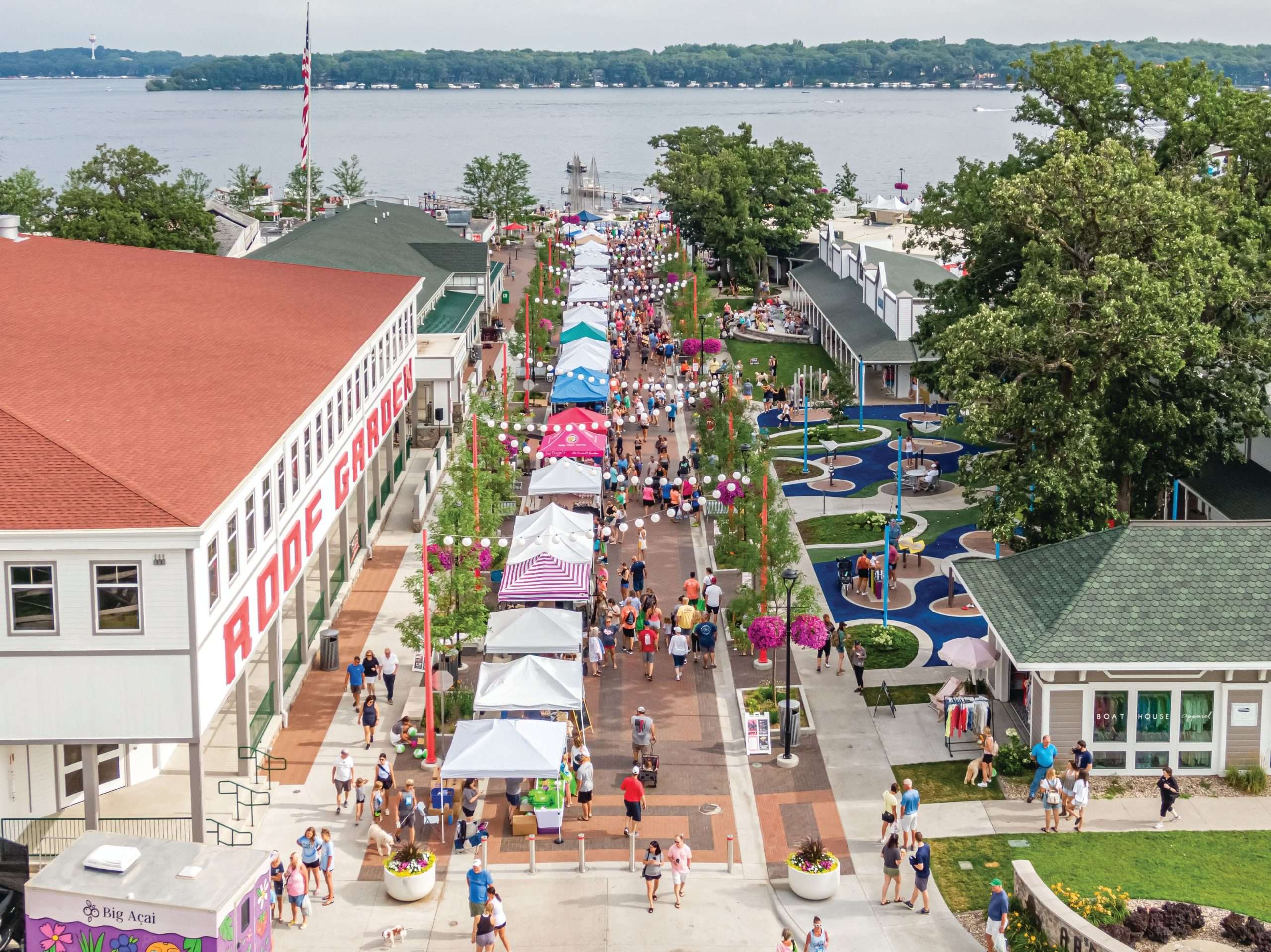 Live Music in Okoboji 7 farmers market in the park aerial